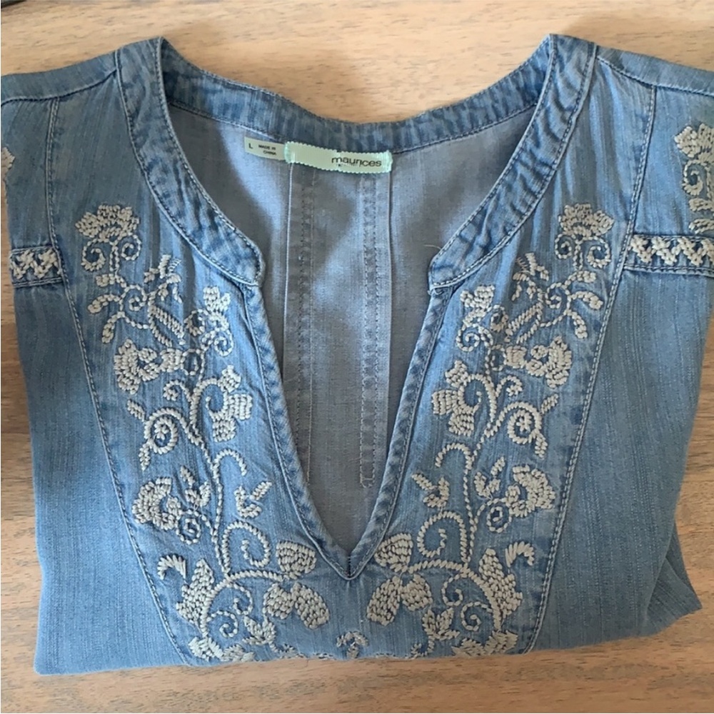 Maurice's Embroidered Chambray Super Soft Dress Size Large - Picture 5 of 10